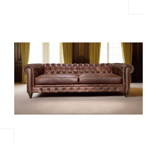 Leather 3 Seater Chesterfield Sofa, Tobacco
