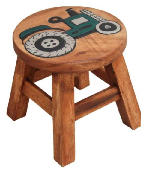 Recycled Teak Kids Stool – Tractor Green