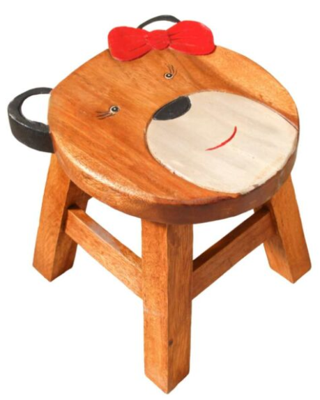 Recycled Wood Kids Stool – Teddy Bear with Bow
