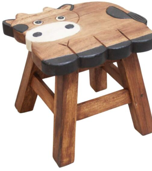 Recycled Wood Kids Stool – Cow